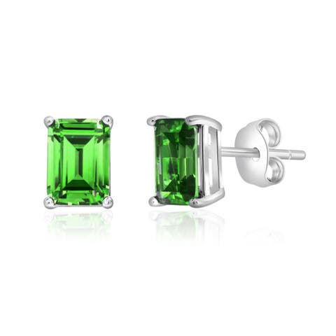 Sterling Silver Emerald Cut Studs