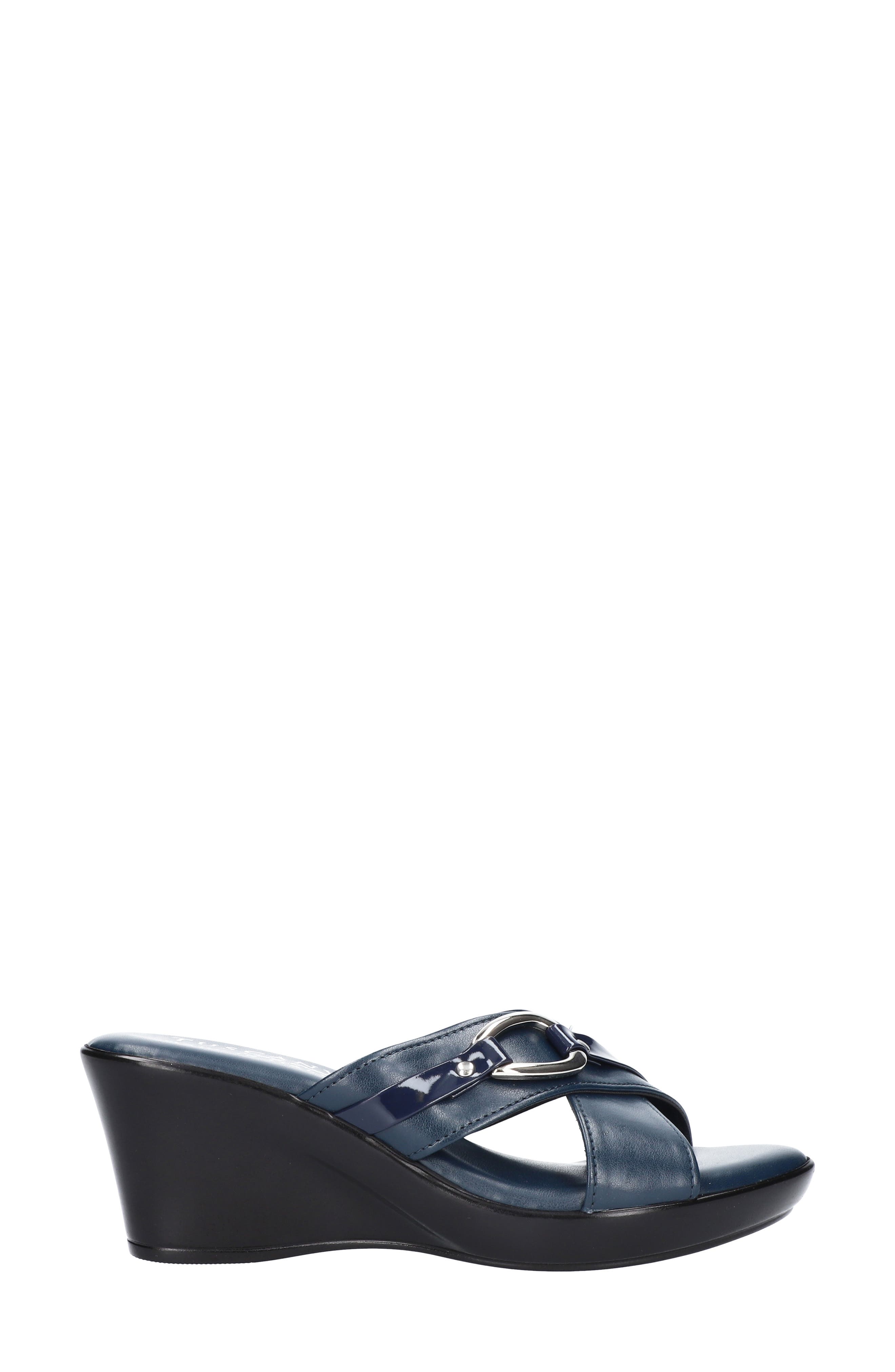 Deusilla Wedge Slide Sandal, Alternate, color, NAVY PATENT FAUX LEATHER