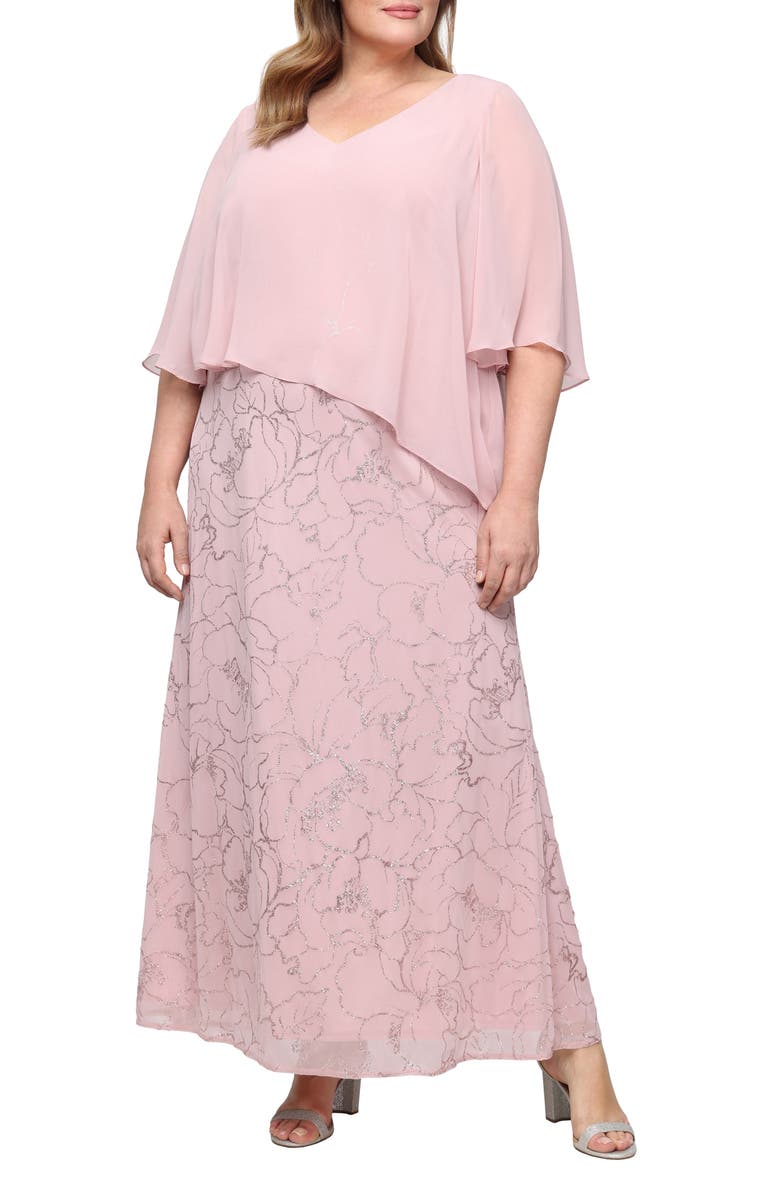 SL FASHIONS Glitter Chiffon Gown, Main, color, Blush