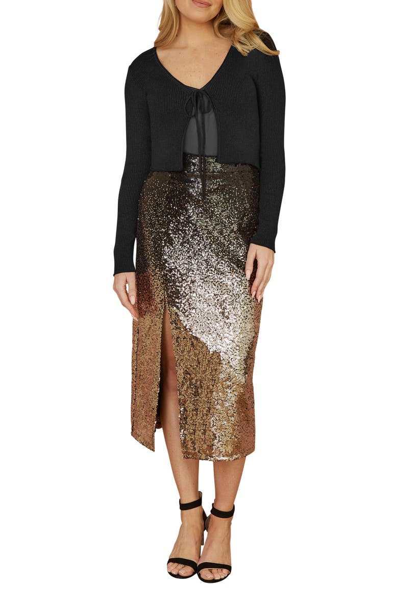 Yumi Metallic Rib Knit Bolero, Alternate, color, Black