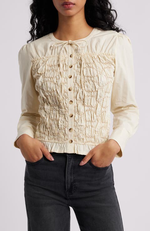 Elliana Smocked Organic Cotton Cardigan