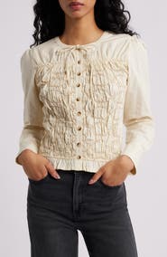Damson Madder Elliana Smocked Organic Cotton Cardigan