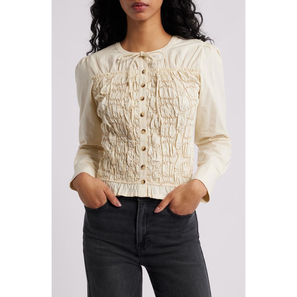 Damson Madder Elliana Smocked Organic Cotton Cardigan In Butter