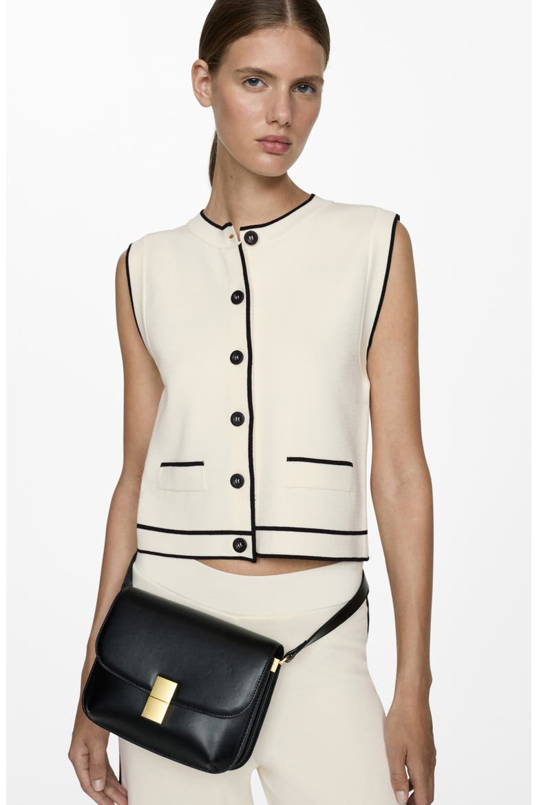 Crop Knit Vest with Contrast Piping, Alternate, color, ECRU