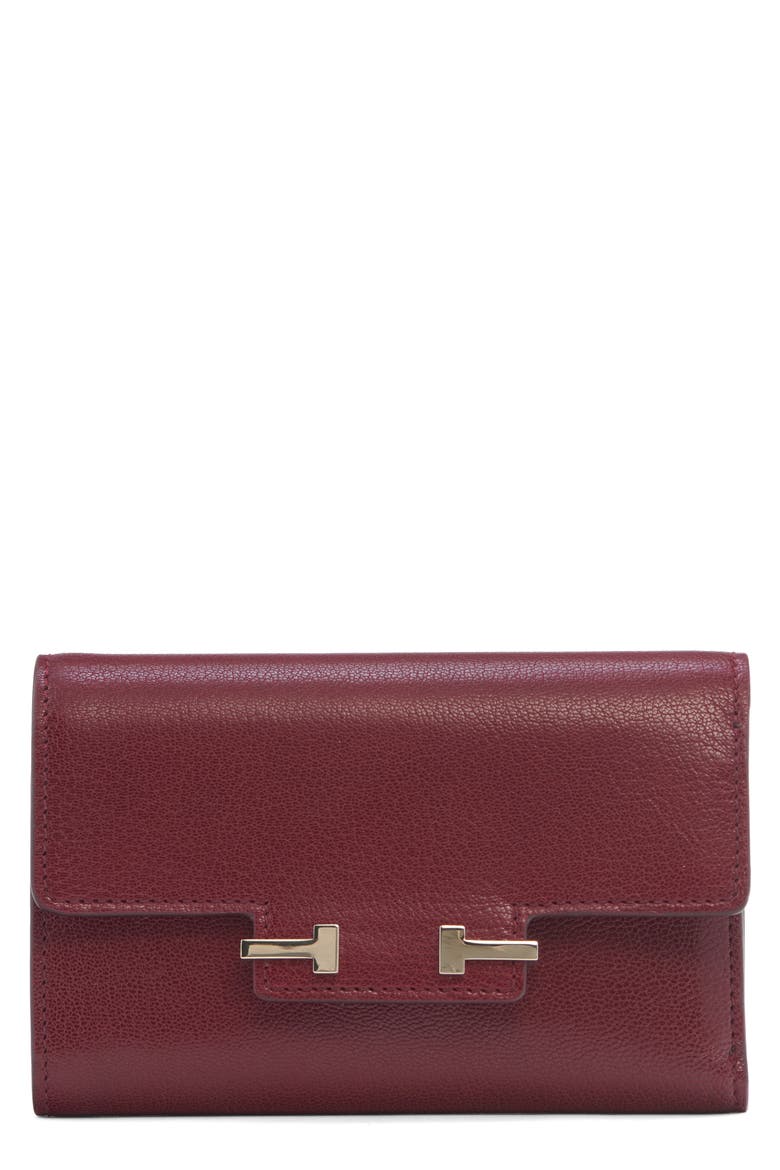 Double T Leather Wallet, Main, color, RUBY RED