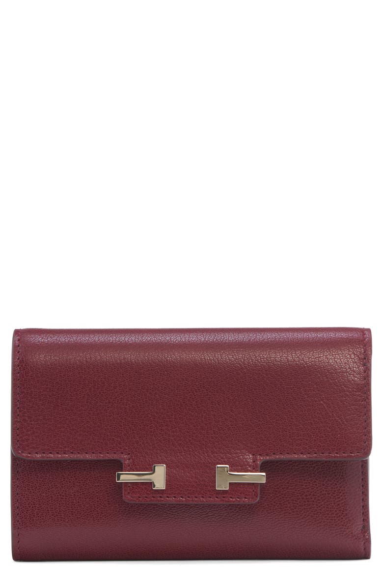 TOM FORD Double T Leather Wallet, Main, color, Ruby Red