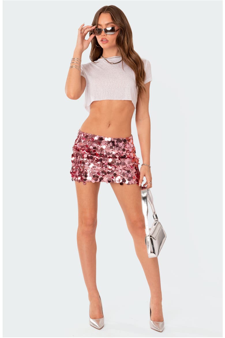 Sabina Sequin Low Rise Miniskirt, Alternate, color, PINK