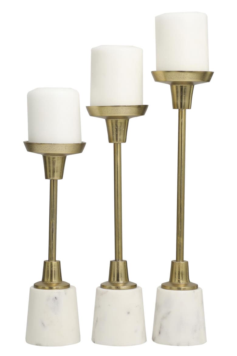 Set of 3 Modern Candleholders, Alternate, color, GOLD
