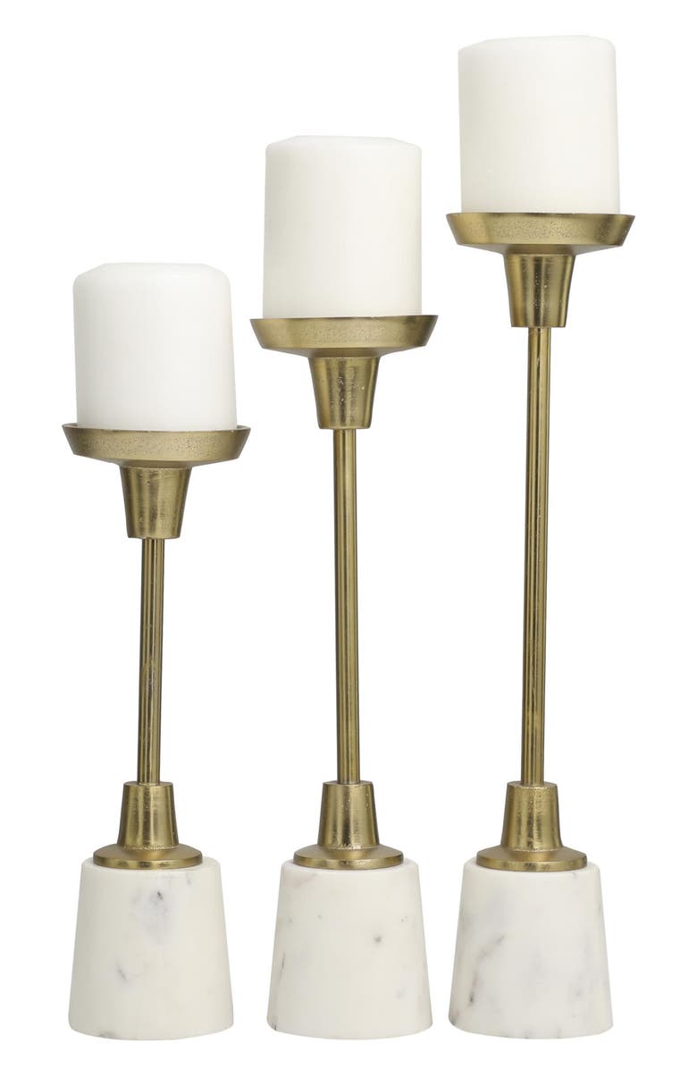 VIVIAN LUNE HOME Set of 3 Modern Candleholders, Alternate, color, Gold