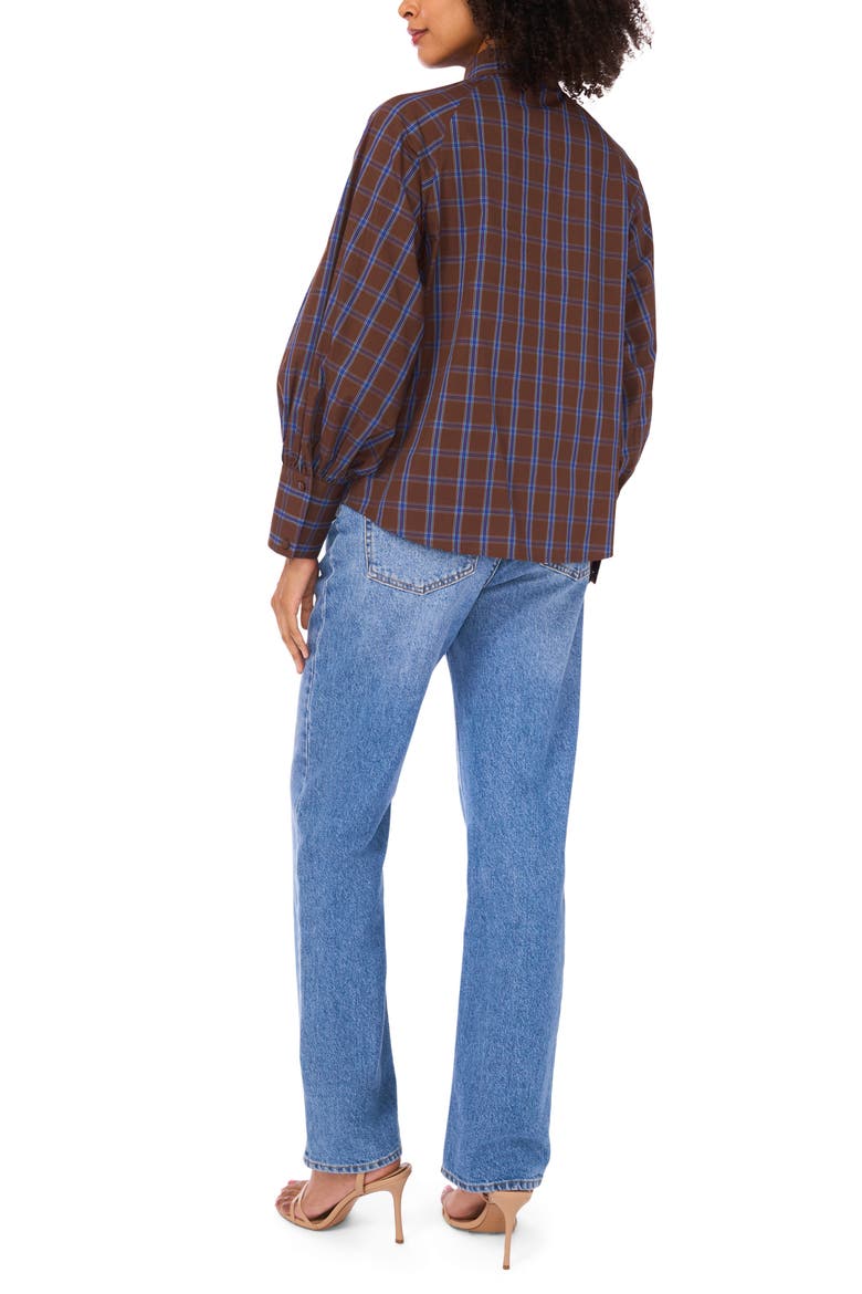 Plaid Tie Neck Button-Up Shirt, Alternate, color, CHOCOLATE LAB