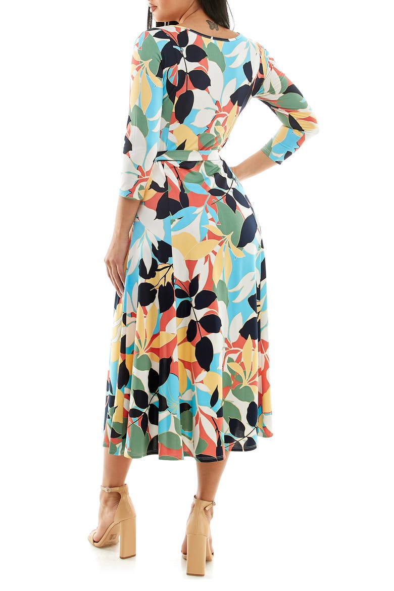 Crewneck Three-Quarter Sleeve Midi Dress, Alternate, color, NAVY/ CAROLINA MULTI