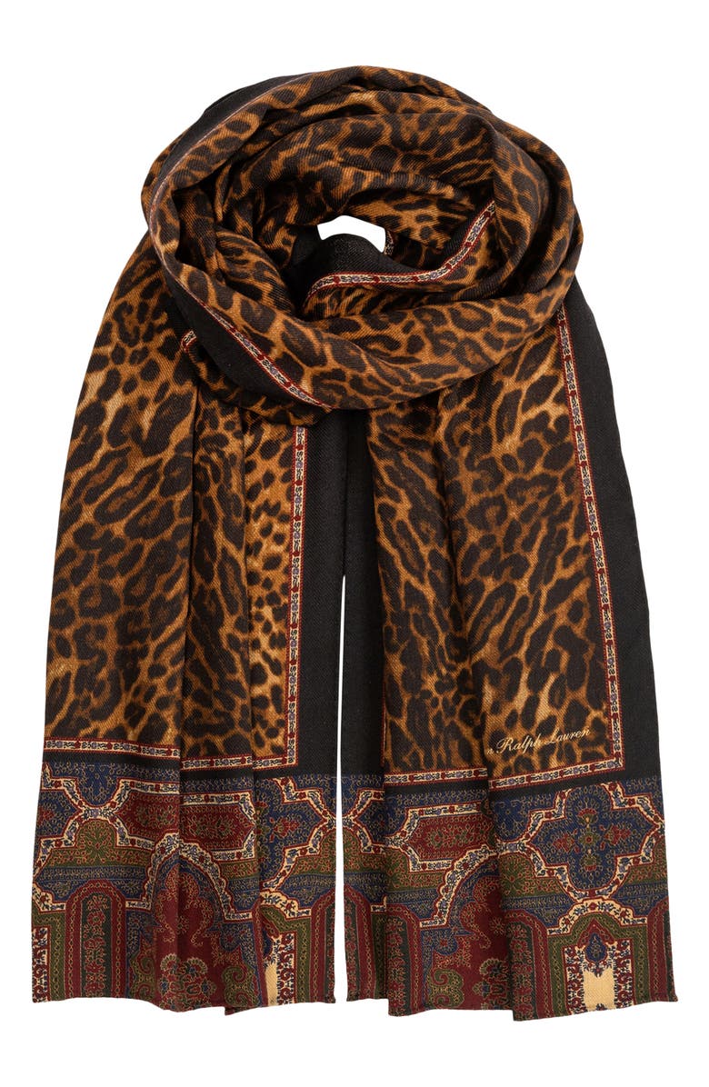Lauren Ralph Lauren Leopard & Paisley Print Wool Scarf, Main, color,