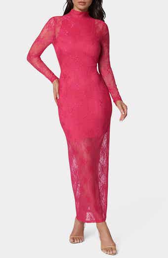 bebe Illusion Lace Long Sleeve Body-Con Dress