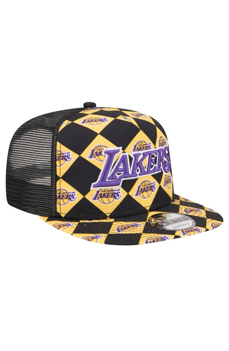 New Era Men's New Era Black Los Angeles Lakers Seeing Diamonds A-Frame Trucker 9FIFTY Snapback Hat, Alternate, color, Black