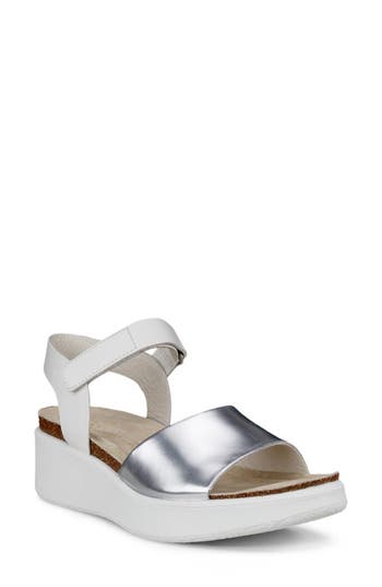 Ecco Corksphere™ Flowt Wedge Cork Sandal In Silver
