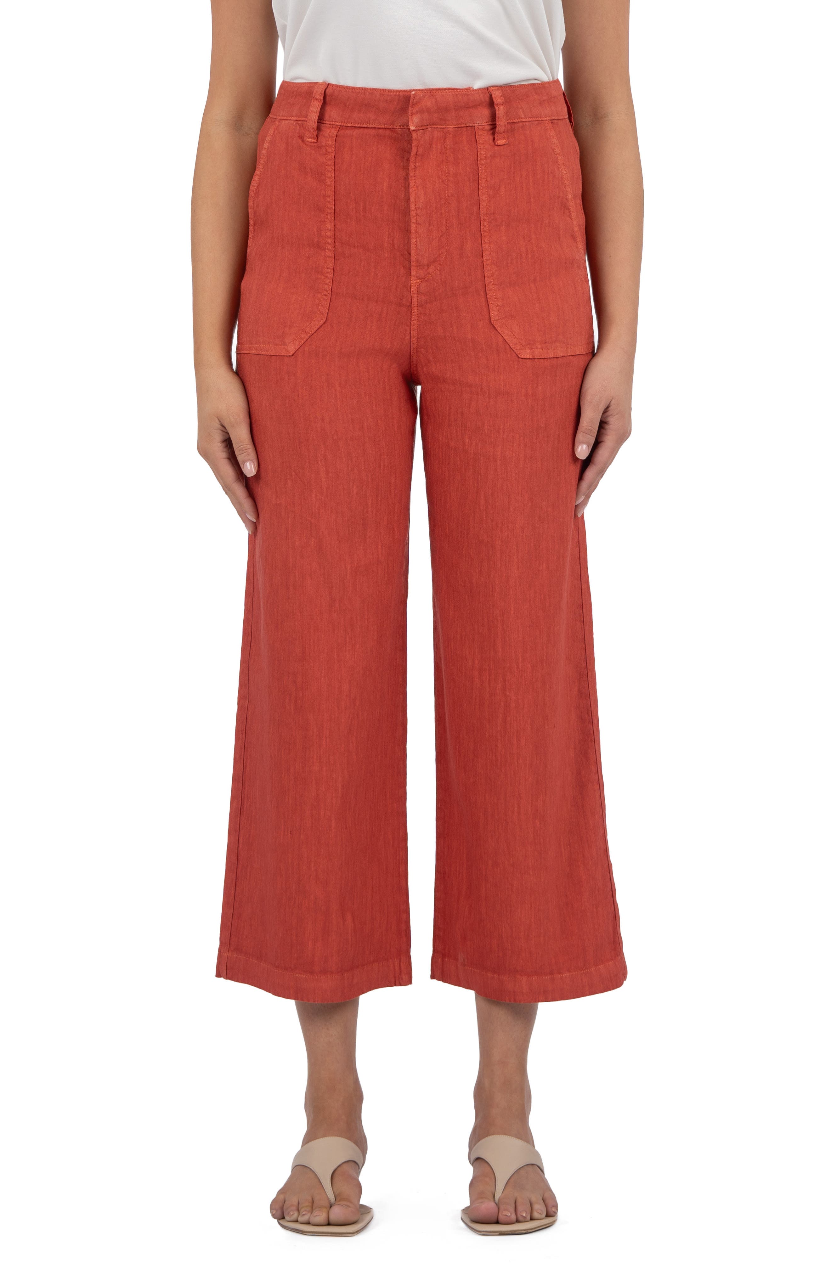 KUT from the Kloth Topaz High Waist Crop Wide Leg Linen Blend Pants