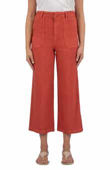 KUT from the Kloth Topaz High Waist Crop Wide Leg Linen Blend Pants