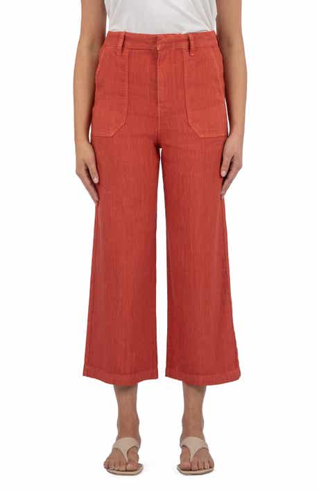 KUT from the Kloth Topaz High Waist Crop Wide Leg Linen Blend Pants