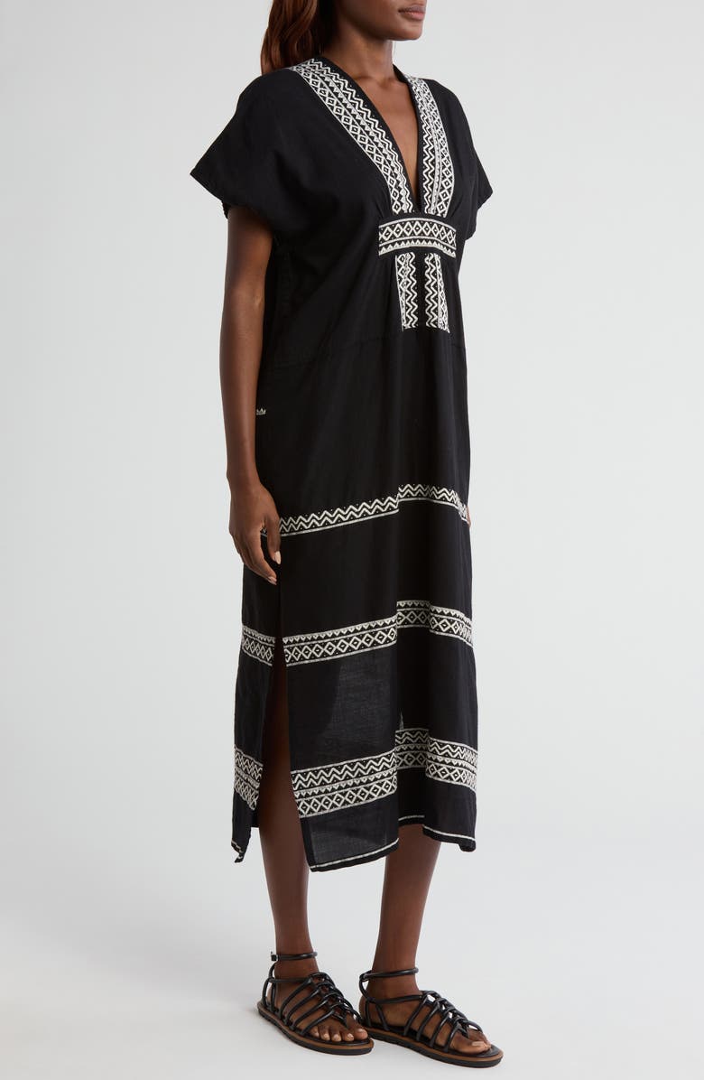 lemlem Gasira V-Neck Cotton Cover-Up Caftan, Alternate, color,