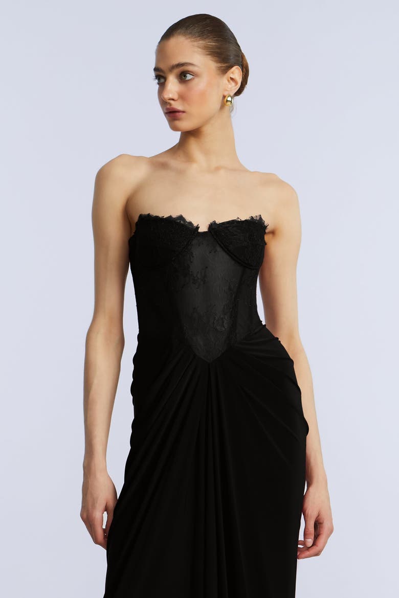 Lace & Jersey Gown, Alternate, color, Black