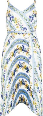 City Chic Amelia Floral Pleated Handkerchief Hem Dress