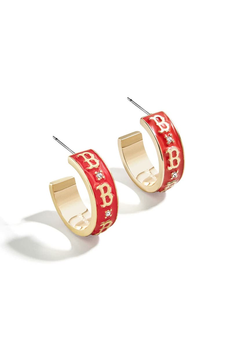 WEAR by Erin Andrews x BaubleBar Boston Red Sox Enamel Hoop Earrings, Main, color, Gold