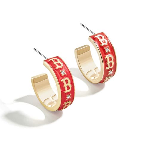 x BaubleBar Boston Red Sox Enamel Hoop Earrings