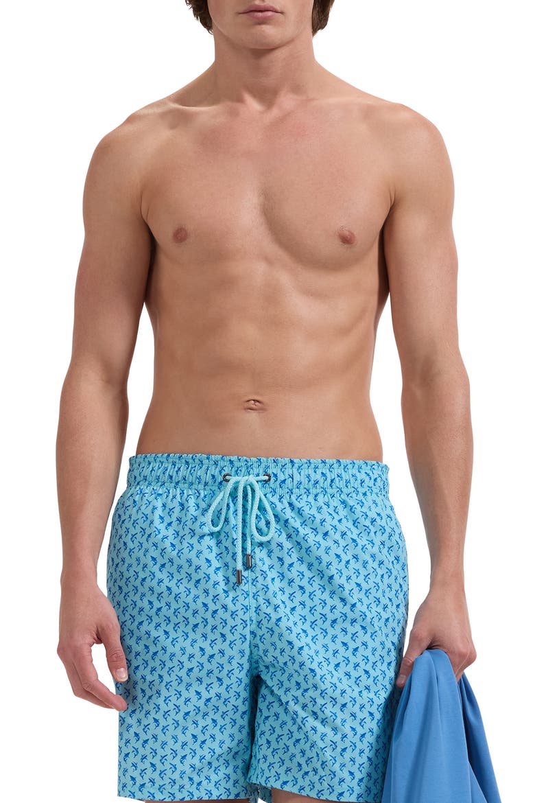 Kai Dolphin Print Swim Trunks, Alternate, color, AQUA