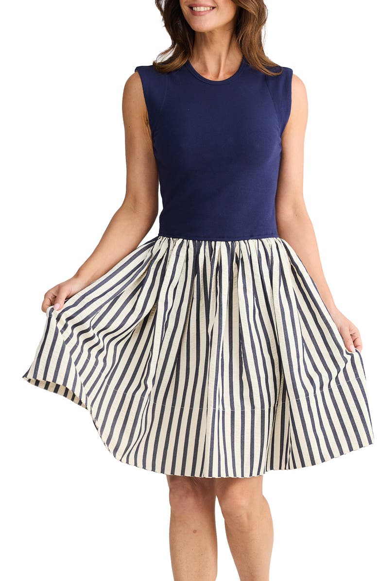 Brave+True Daphne Sleeveless Fit & Flare Dress, Alternate, color, Navy Stripe