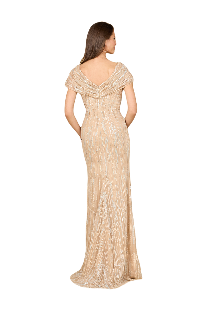 LARA New York Lace Gown with Cape Sleeves and V-neckline, Alternate, color, Dustyblue