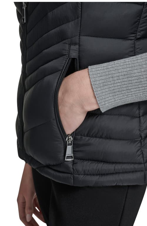 Calvin Klein Water Resistant Chevron Quilted Puffer Vest In Black