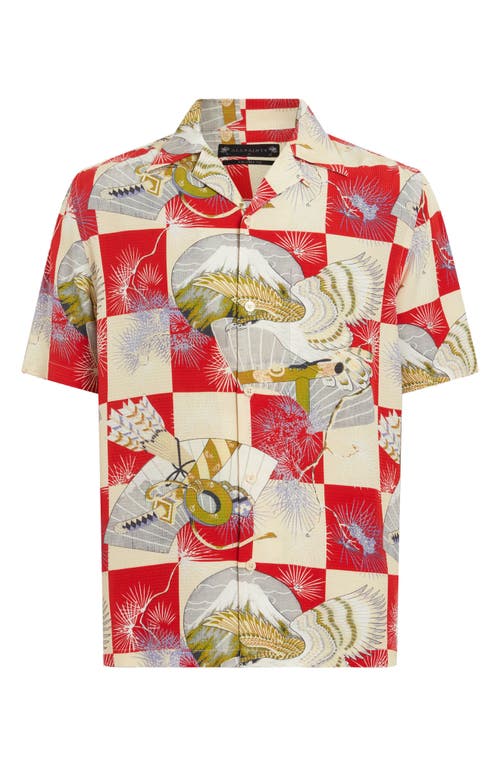Allsaints Mens Electric Red Sebastian Graphic-print Woven Shirt In Electric Red