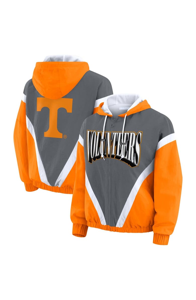WEAR by Erin Andrews Women
s WEAR by Erin Andrews Tennessee Orange/Gray Tennessee Volunteers Colorblock Full-Zip Hoodie Windbreaker Jacket, Main, color, Tennessee Orange