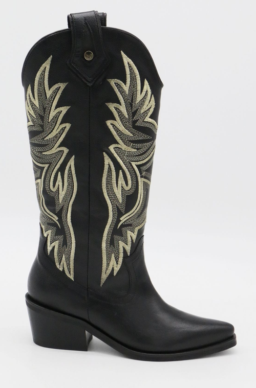 Stivali New York Women's Dramen Western Cowboy Boots In Black Leather In Black