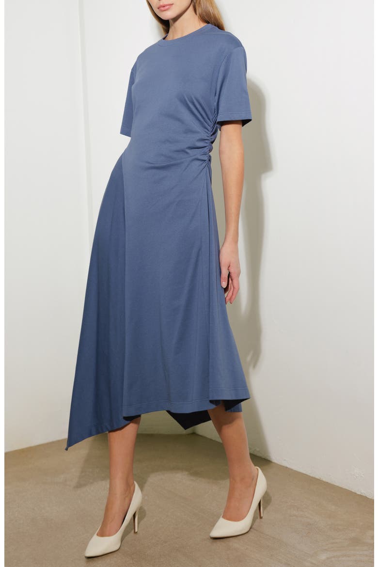 Cotton Blend Asymmetric Hem T-Shirt Dress, Alternate, color, SLATE BLUE