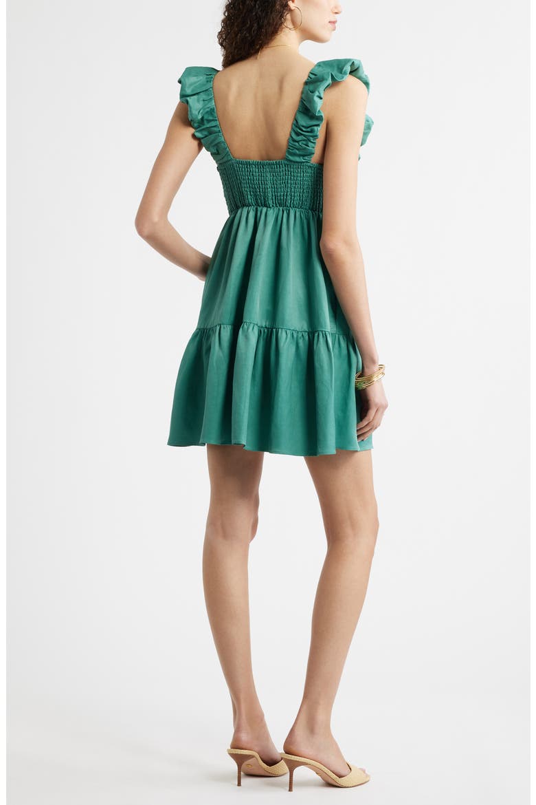 Ruched Tiered Mini Sundress, Alternate, color, GREEN DEEP SEA
