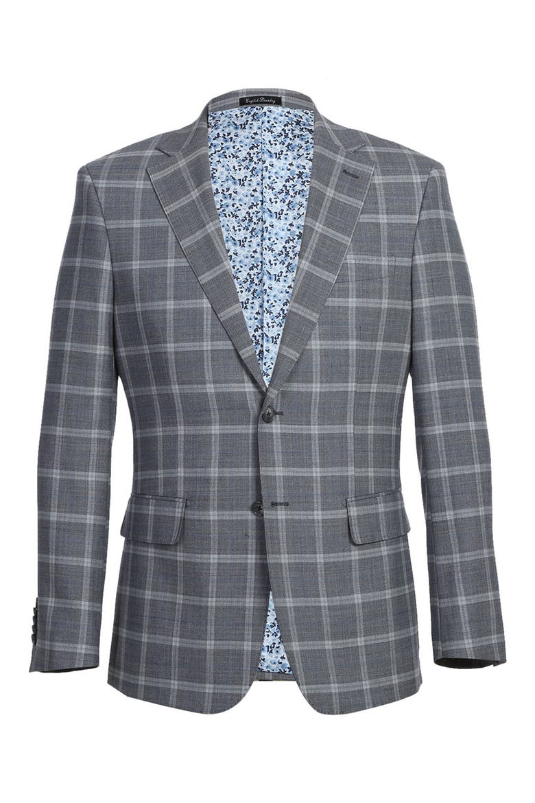 Trim Fit Windowpane Wool Blend Suit, Alternate, color, GRAY