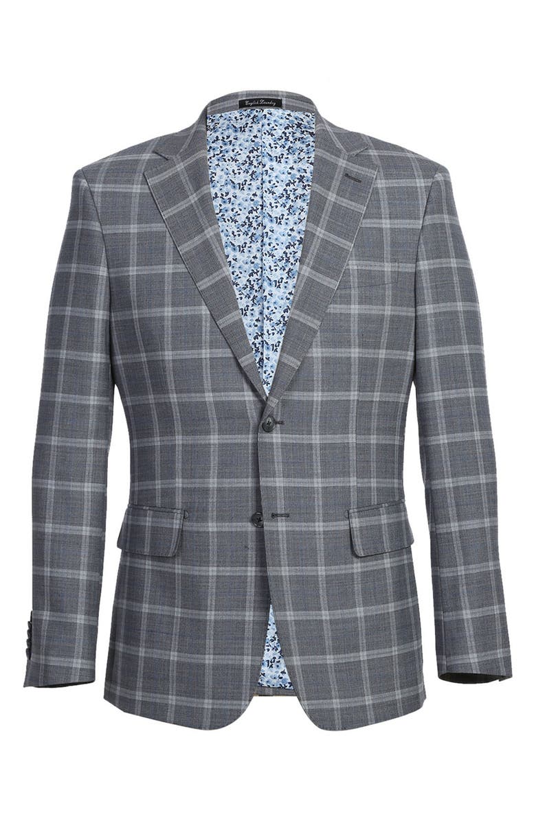 English Laundry Trim Fit Windowpane Wool Blend Suit, Alternate, color, Gray