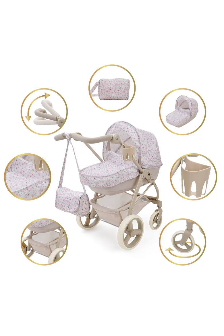Little Flora, Bella 2 In 1 Doll Pram, Convertible Toy Stroller, Alternate, color, Beige
