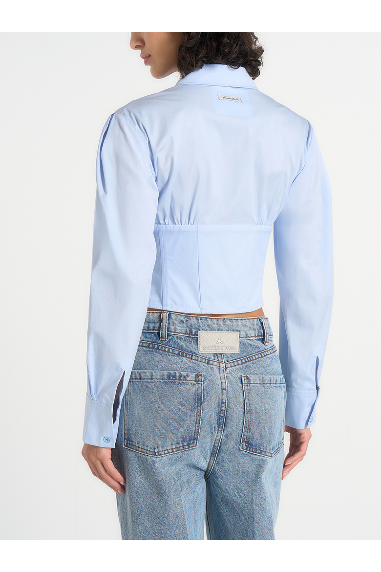 Margot Cotton Corset Shirt, Alternate, color, Pale Blue