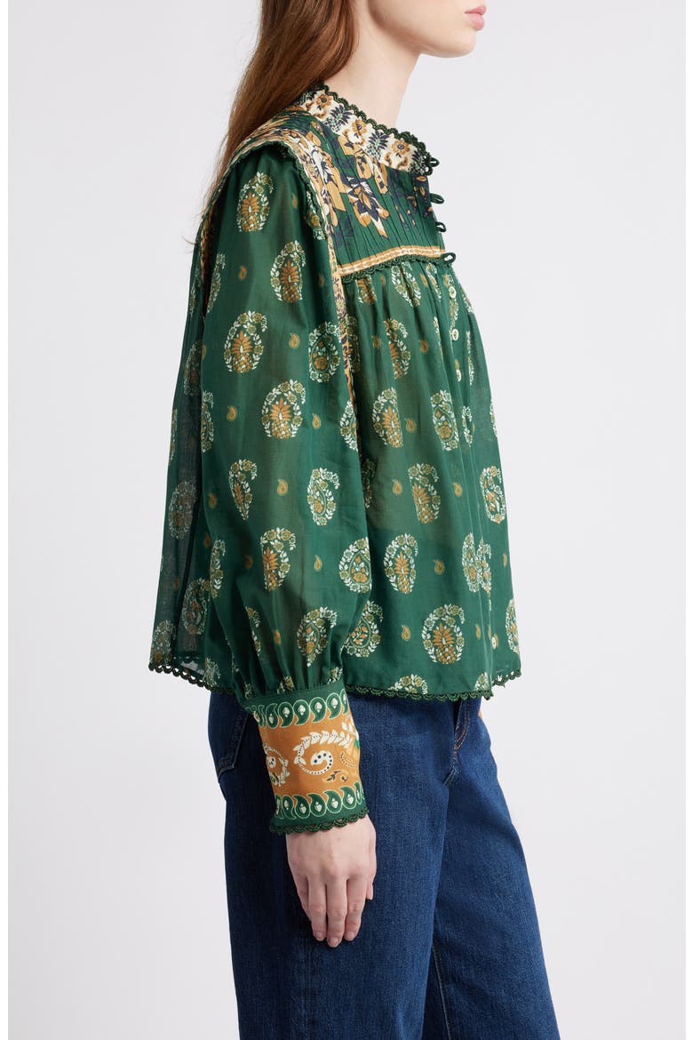 Tayla Paisley Cotton Button-Up Shirt, Alternate, color, GREEN