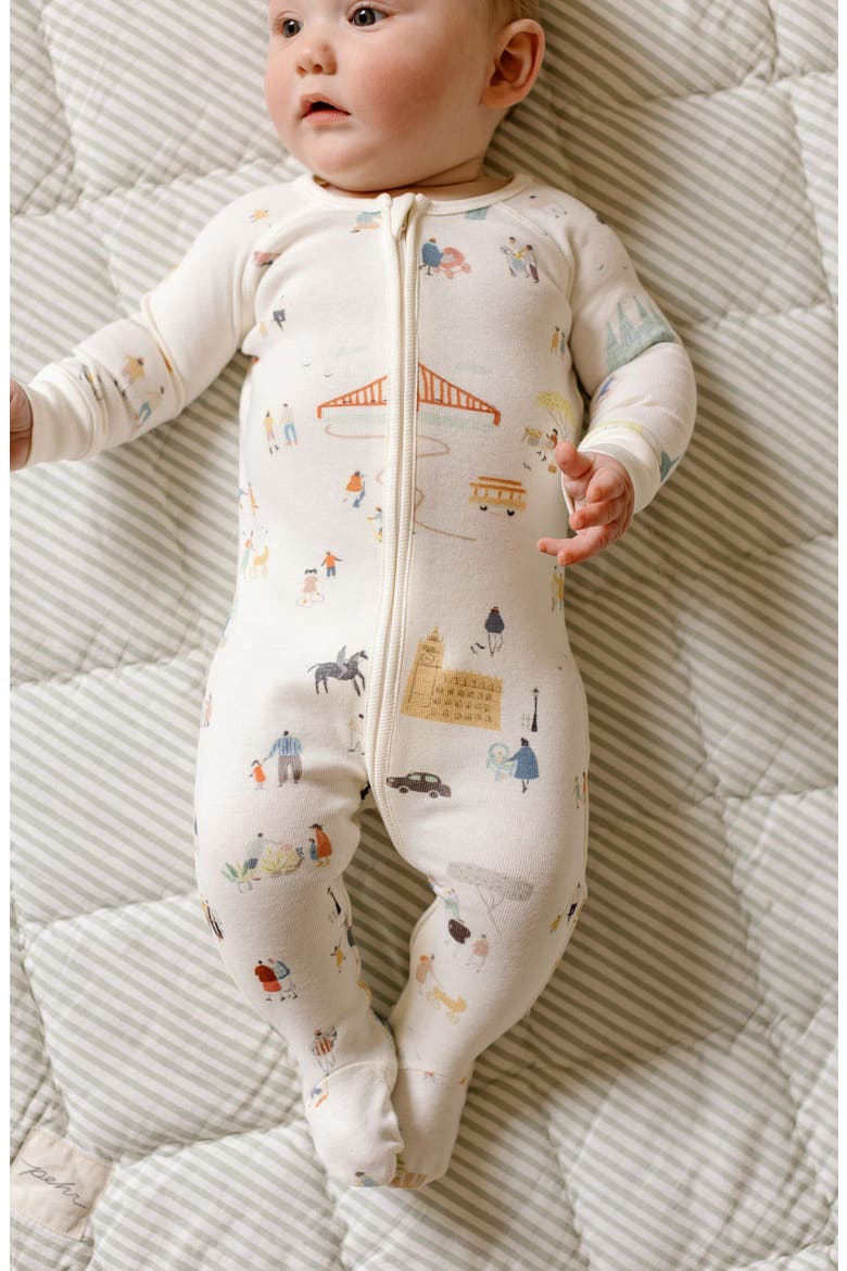 Print Rib Organic Cotton Footie, Alternate, color, EXPLORE THE WORLD