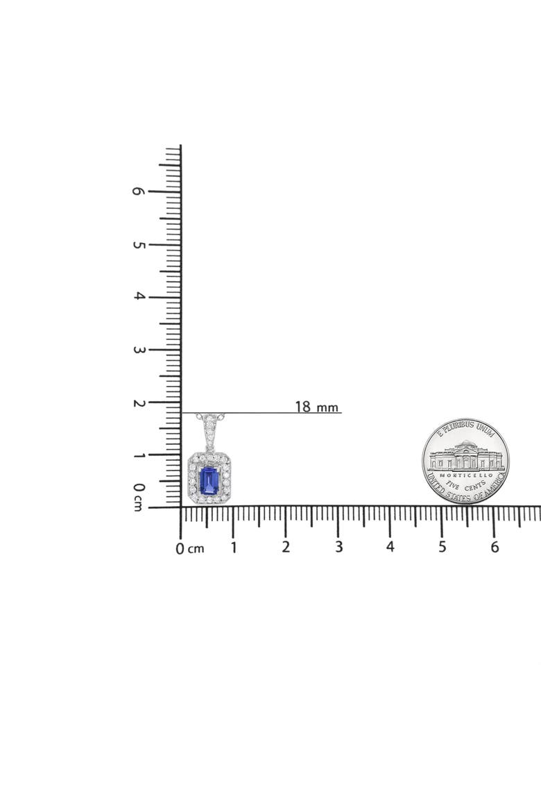18K White Gold 1/4 Cttw Diamond and 6x4mm Purple Tanzanite Halo Pendant Necklace, Alternate, color, White