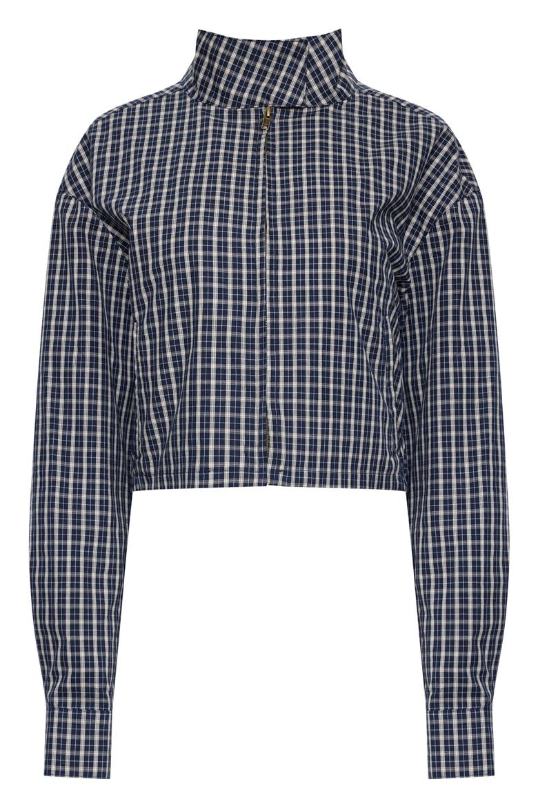 Aura Plaid Cotton Crop Jacket, Alternate, color, NAVY LEMON PLAID