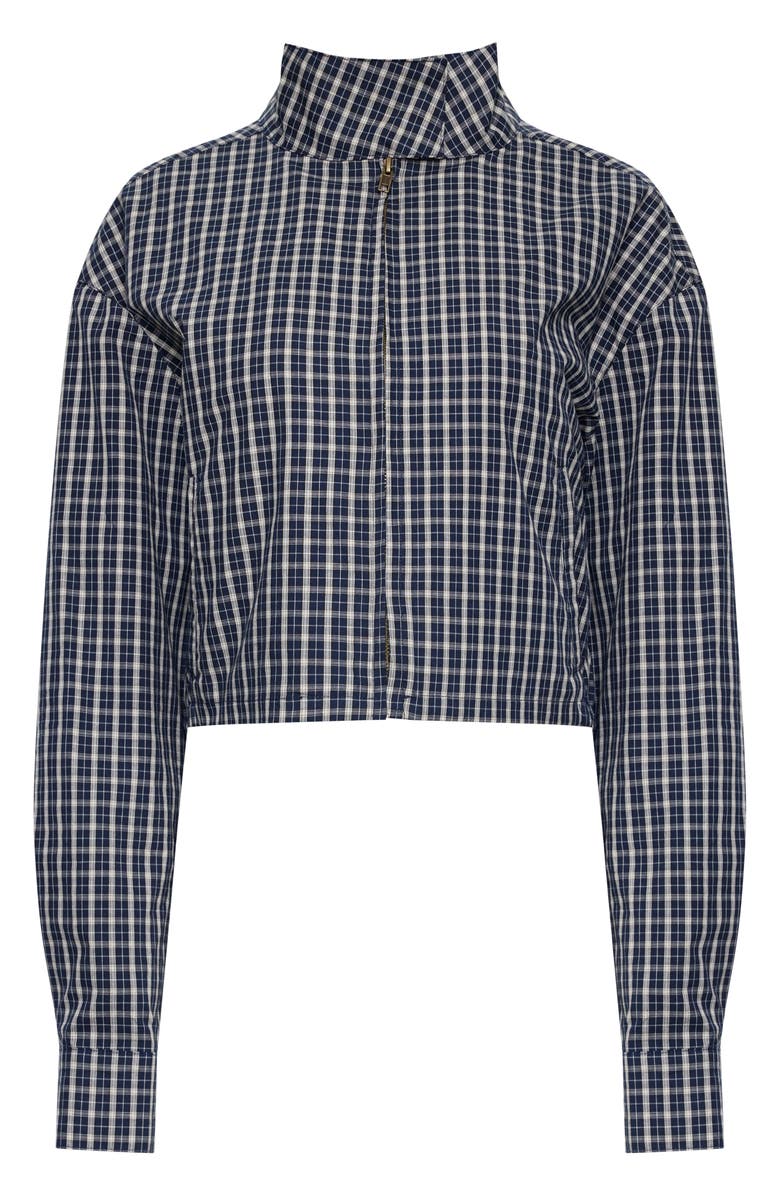 LIONESS Aura Plaid Cotton Crop Jacket, Alternate, color, Navy Lemon Plaid