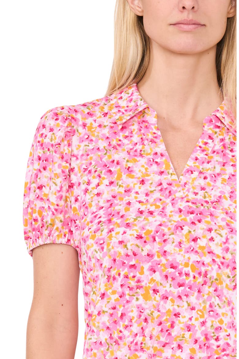 Floral Print Knit Polo Dress, Alternate, color, NEW IVORY