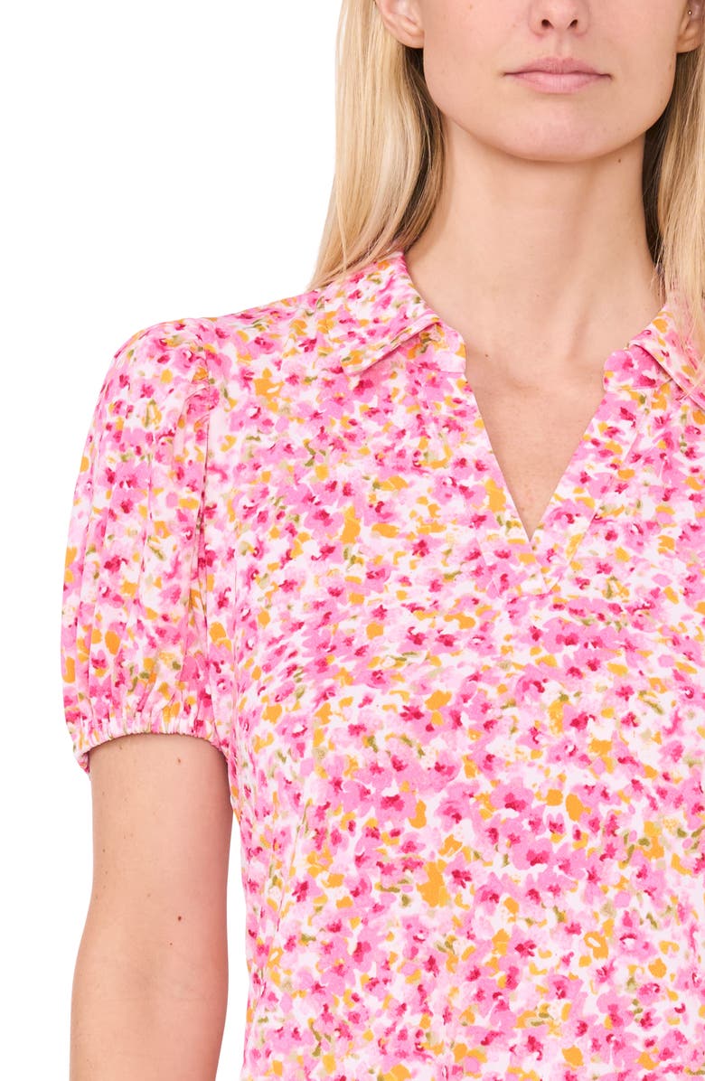 CeCe Floral Print Knit Polo Dress, Alternate, color, New Ivory