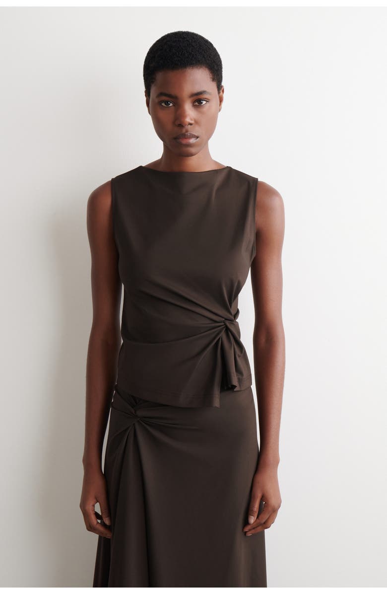 COS Twist-Detail Jersey Top, Main, color, Dark Brown