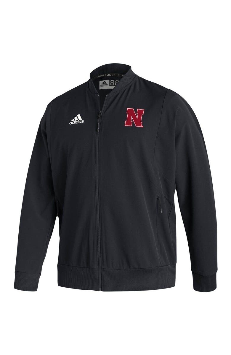 adidas Men's adidas Black Nebraska Huskers 2021 Sideline Woven Primeblue Full-Zip Bomber Jacket, Alternate, color,