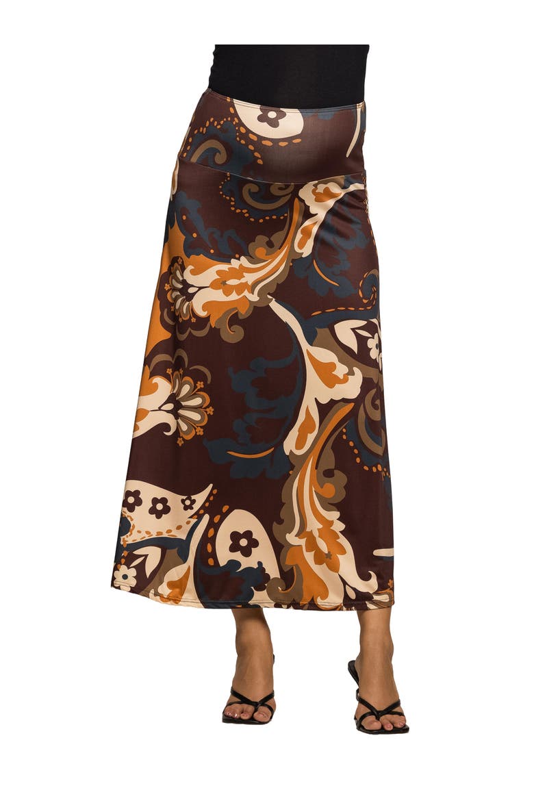 Elastic Waist Maxi Skirt Print, Main, color, Brown Multi